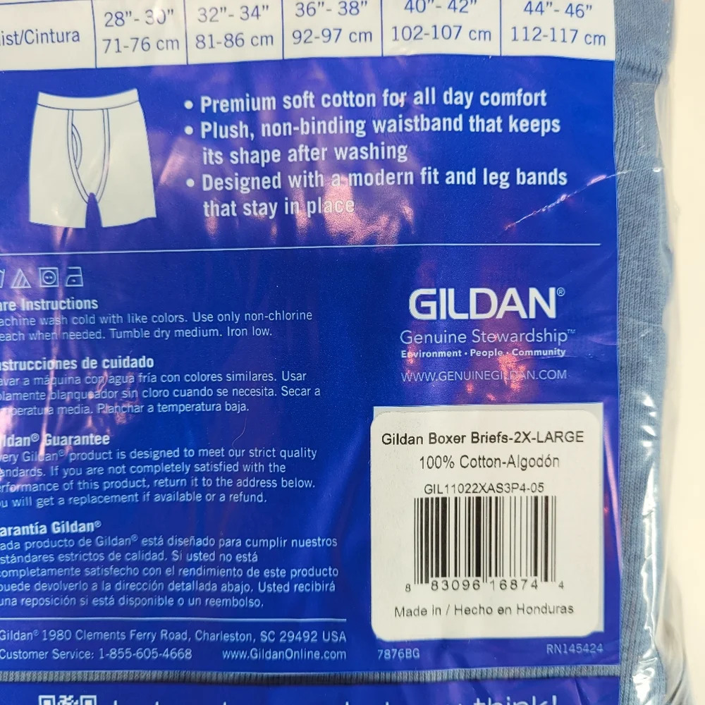 Gildan Boxer Briefs Premium Cotton Comfort Plush Waistband 4 Pack Size 2XL NEW - Picture 4 of 4